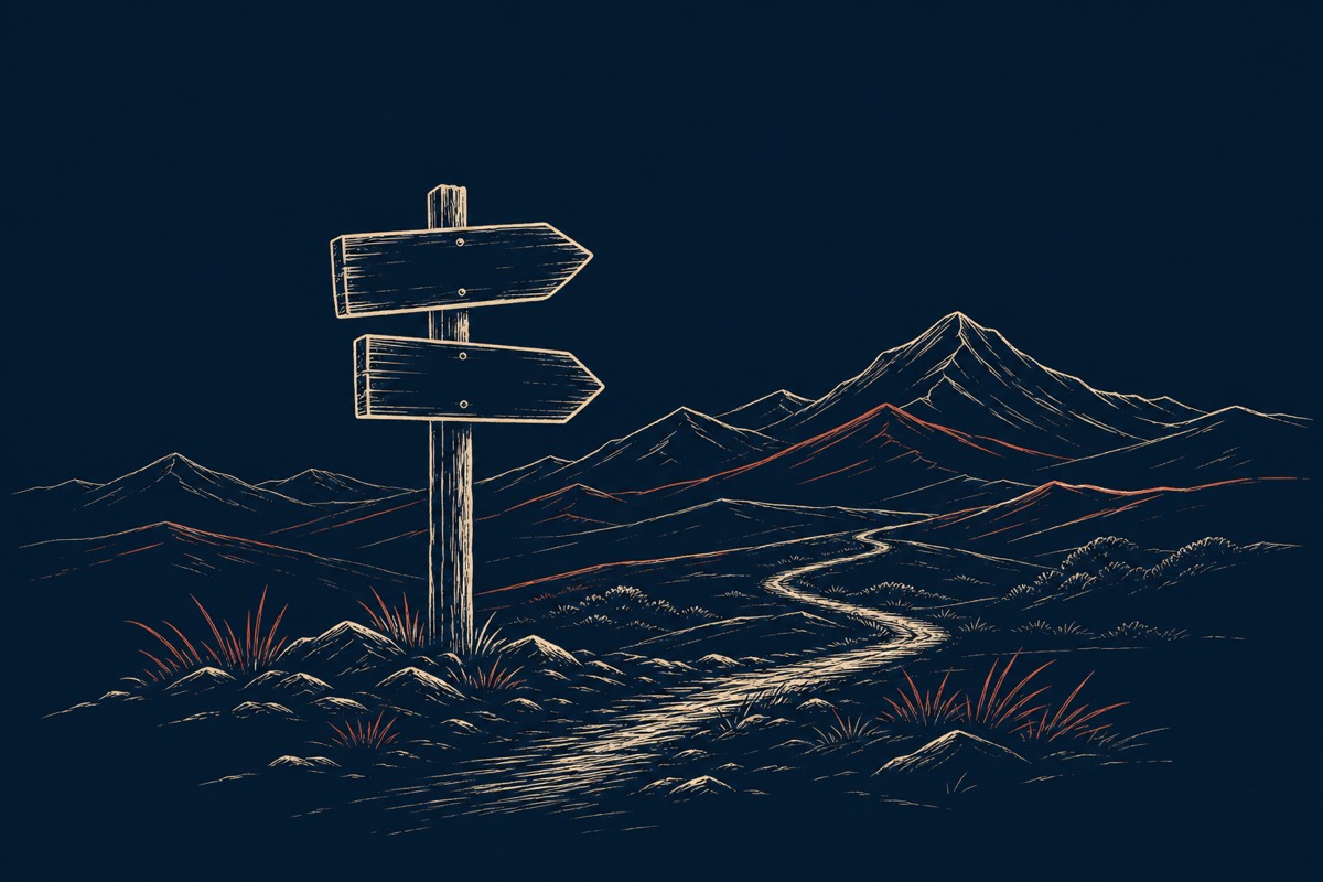 A trail sign pointing toward a mountain path